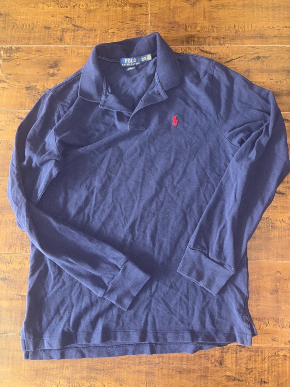 Ralph Lauren Boys Blue Long Sleeve Polo Shirt Size XL 18-20 Cotton Classic Fit